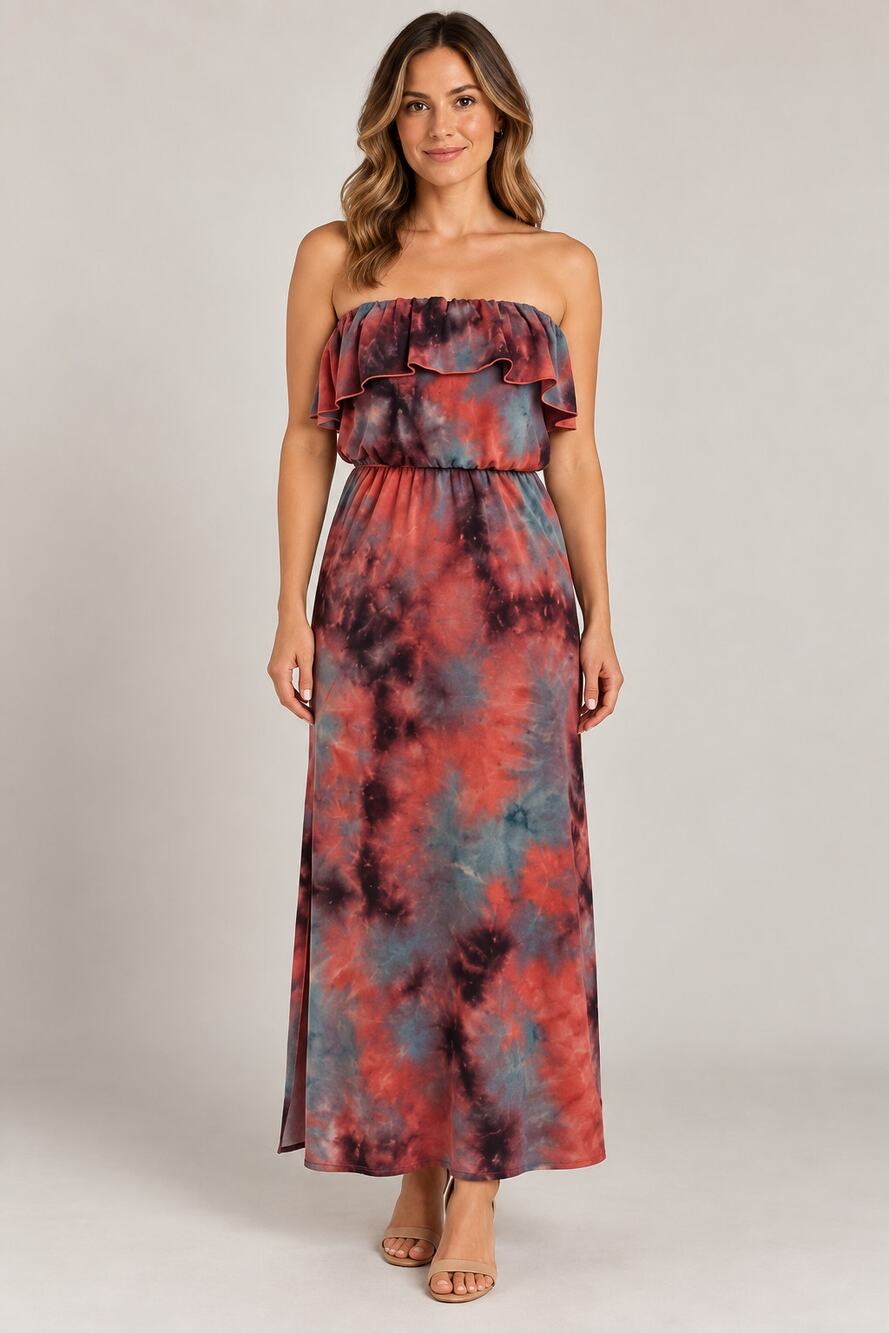 W118 by Walter Baker Tie Dye Strapless Bohemian Boho Beach Maxi Dress